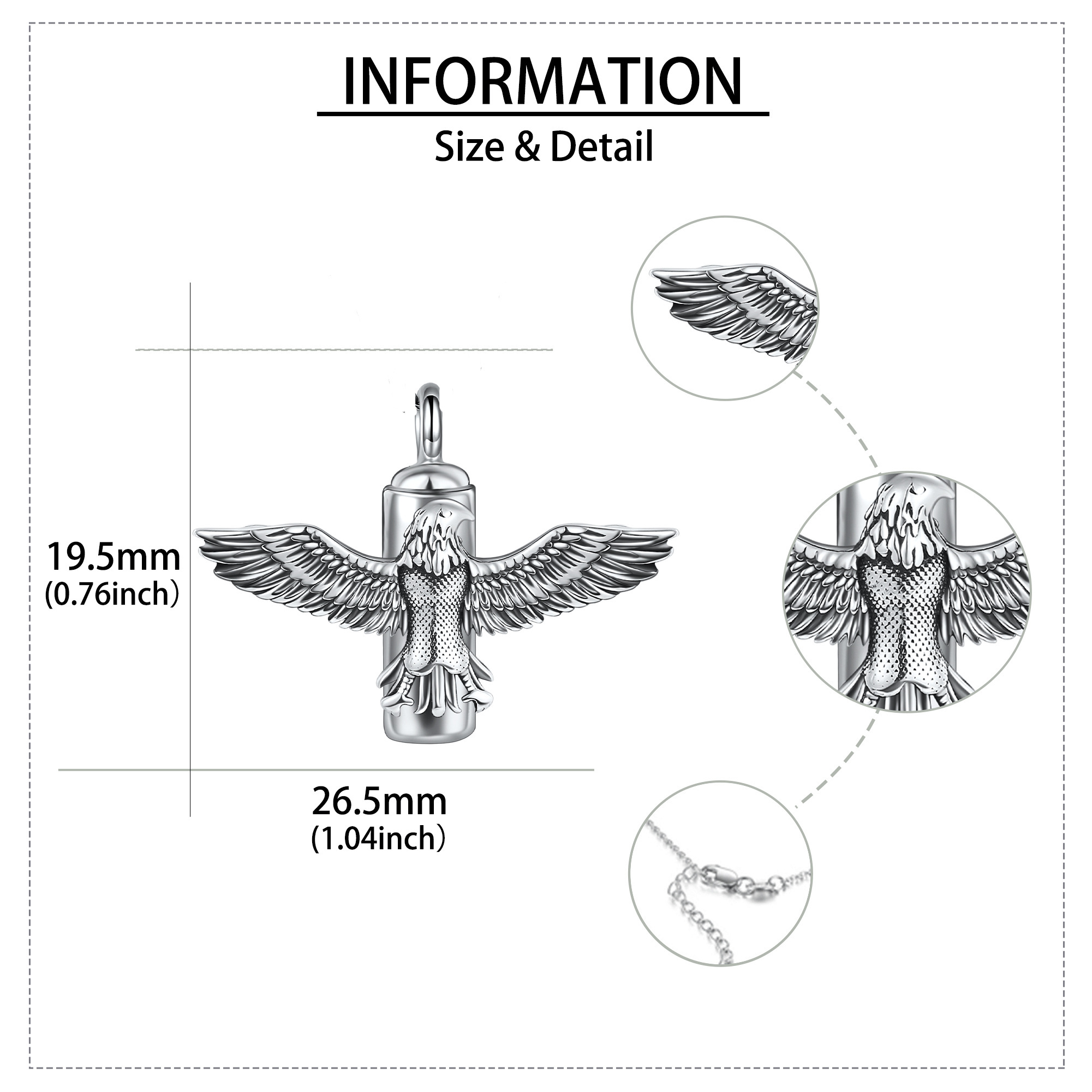 925 Sterling Silver Eagle Urn Pendant Necklace, Sentimental Gift